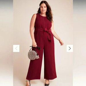 Anthropologie Greylin Colleen Stitched Jumpsuit in Maroon/Burgundy.